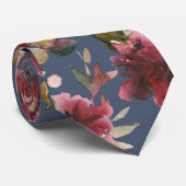Hochzeit der Navy Burgundy Raspberry Pink Peony Krawatte (Gerollt)