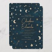 Hochzeit der Navy Celestial Gold Stars Moon Astron Einladung