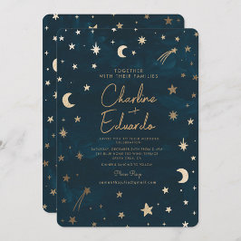Hochzeit der Navy Celestial Gold Stars Moon Astron Einladung