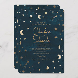 Hochzeit der Navy Celestial Gold Stars Moon Astron Einladung
