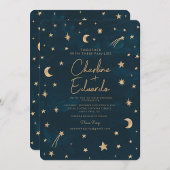 Hochzeit der Navy Celestial Gold Stars Moon Astron Einladung