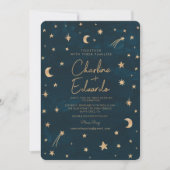 Hochzeit der Navy Celestial Gold Stars Moon Astron Einladung (Vorderseite)