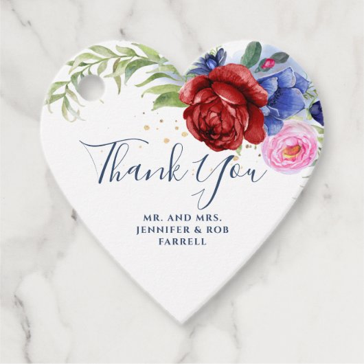 Hochzeit der Navy in Burgund und Blush Geschenkanhänger (Vorderseite)