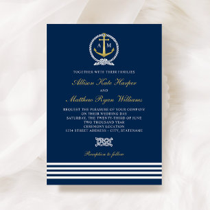 Hochzeit der Navy mit Blue und Gold Anchor Einladung