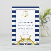 Hochzeit der Navy mit Blue und Gold Anchor Einladung (Stehend Vorderseite)