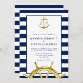 Hochzeit der Navy mit Blue und Gold Anchor Einladung (Vorne/Hinten)