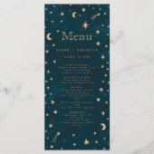 Hochzeit der Navy Mystical Gold Stars Moon Astrono Menükarte (Vorderseite)