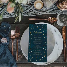 Hochzeit der Navy Mystical Gold Stars Moon Astrono Menükarte