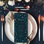 Hochzeit der Navy Mystical Gold Stars Moon Astrono Menükarte
