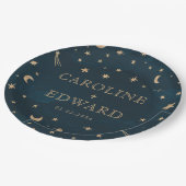 Hochzeit der Navy Mystical Gold Stars Moon Astrono Pappteller (Schrägansicht)