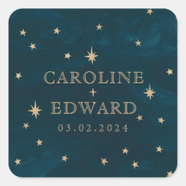 Hochzeit der Navy Mystical Gold Stars Moon Astrono Quadratischer Aufkleber