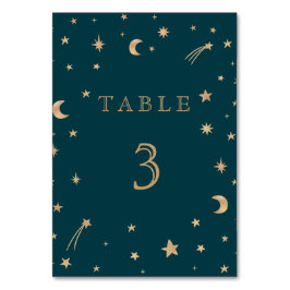 Hochzeit der Navy Whimsical Gold Stars Moon Astron Tischnummer