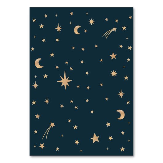 Hochzeit der Navy Whimsical Gold Stars Moon Astron Tischnummer (Rückseite)