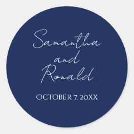 Hochzeit der Navy White Modern Minimalistisch Call Runder Aufkleber