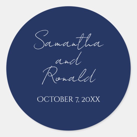 Hochzeit der Navy White Modern Minimalistisch Call Runder Aufkleber (Vorderseite)