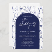 Hochzeit der Navy Wildblumen Trendy Arch Calligrap Einladung (Vorne/Hinten)