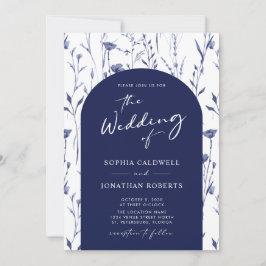 Hochzeit der Navy Wildblumen Trendy Arch Calligrap Einladung