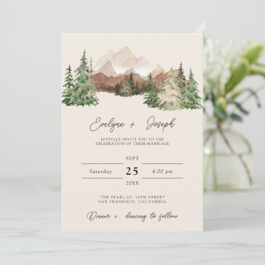 Hochzeit der Pinienwälder Einladung (Stehend Vorderseite)