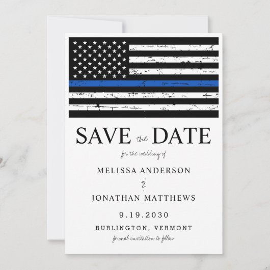 Hochzeit der Polizei in Thin Blue Line Save The Date (Vorderseite)