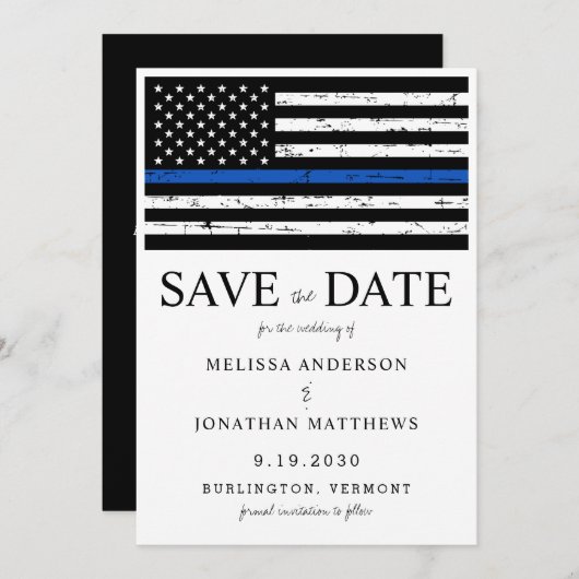 Hochzeit der Polizei in Thin Blue Line Save The Date (Vorne/Hinten)