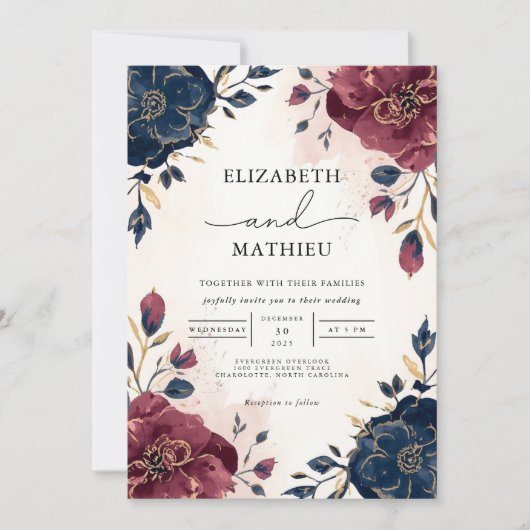 Hochzeit der reichen botanischen Blumenbrille der Einladung (Vorderseite)