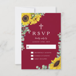 Hochzeit der religiösen Cross Burgundy-Blütenblume RSVP Karte