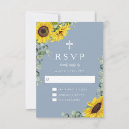 Hochzeit der religiösen Cross Dusty Blue Sonnenblu RSVP Karte