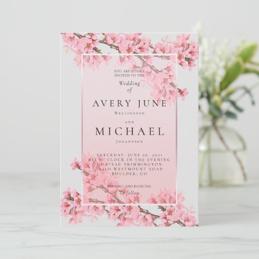 Hochzeit der Rosa Blütenkirsche Einladung (Stehend Vorderseite)