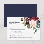 Hochzeit der Rose Burgundy Blumenstrauß RSVP Karte (Vorne/Hinten)