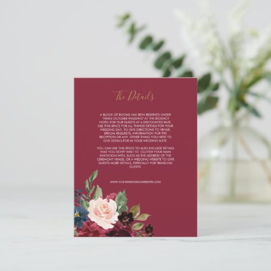 Hochzeit der Rose Burgundy Floral II Begleitkarte (Stehend Vorderseite)
