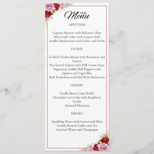 Hochzeit der Rose Floral Menükarte (Vorderseite)