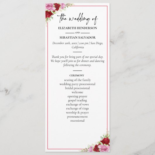 Hochzeit der Rose Floral Programm (Vorderseite)