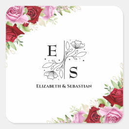 Hochzeit der Rose Floral Quadratischer Aufkleber