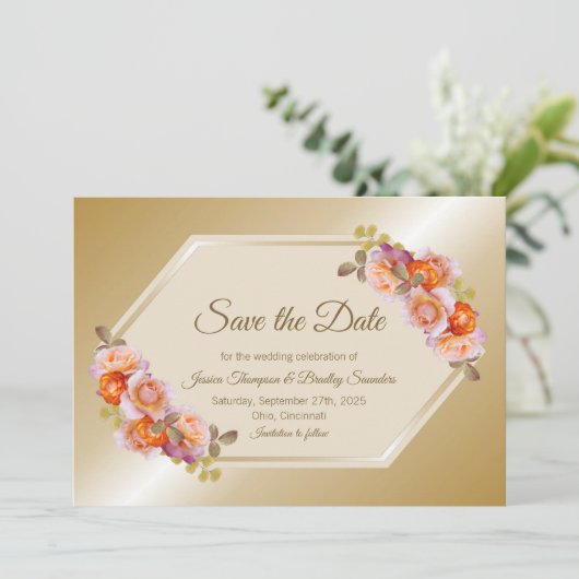 Hochzeit der Rose Gold Save The Date (Stehend Vorderseite)