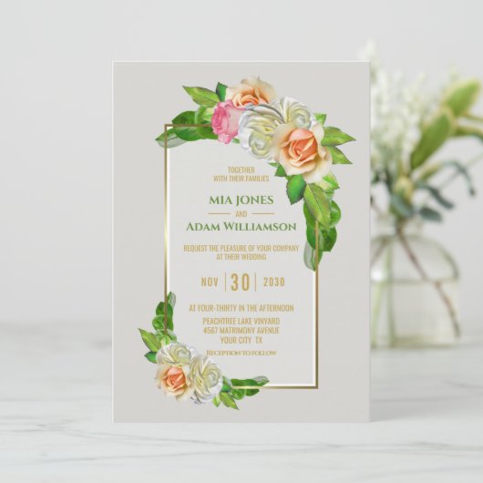 Hochzeit der Rose Goldbrasse Einladung (Stehend Vorderseite)