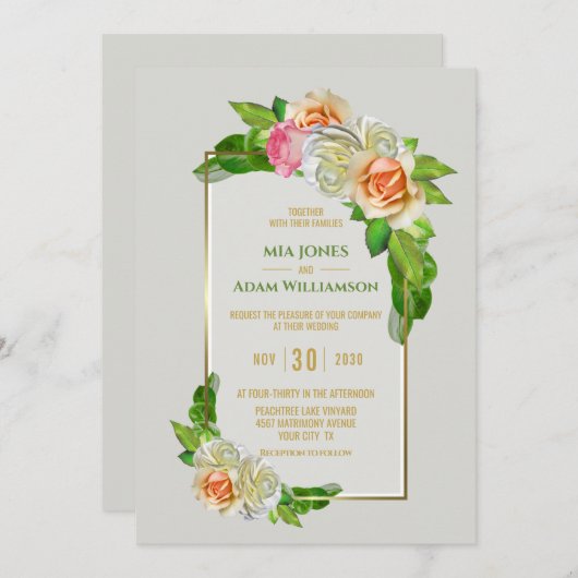 Hochzeit der Rose Goldbrasse Einladung (Vorne/Hinten)