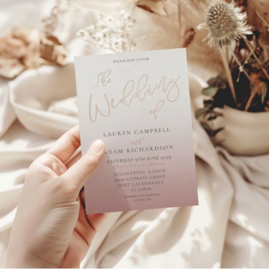 Hochzeit der Rose-Goldkalligrafie-Hochzeit Folieneinladung