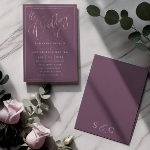 Hochzeit der Rose-Goldkalligrafie-Hochzeit Folieneinladung