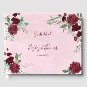 Hochzeit der Rote Rose Watercolor Burgund Gästebuch