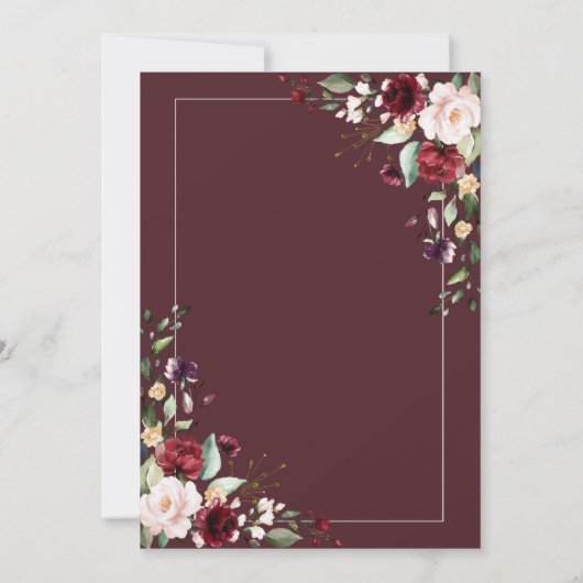 Hochzeit der roten Blütenblume Burgund Rote Flora Einladung (Rückseite)