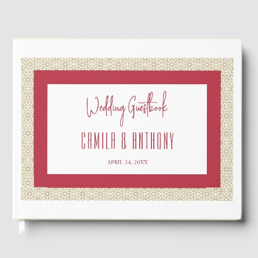 Hochzeit der roten islamischen Geometrie Gästebuch (Vorderseite)