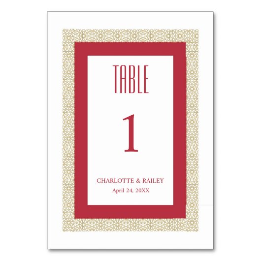 Hochzeit der roten islamischen Geometrie Tischnummer (Vorderseite)