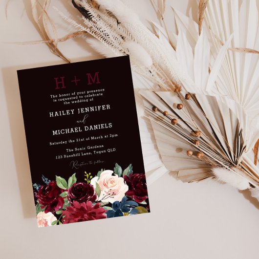 Hochzeit der Roten Weinflora Einladung