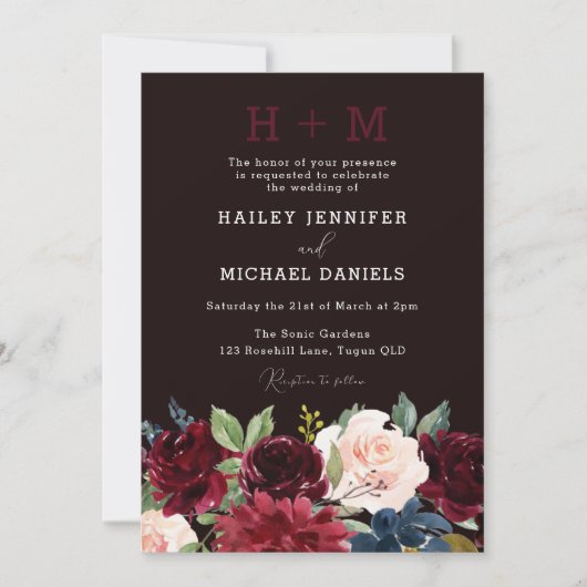 Hochzeit der Roten Weinflora Einladung (Vorderseite)