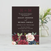 Hochzeit der Roten Weinflora Einladung (Stehend Vorderseite)