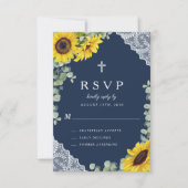 Hochzeit der Rustikalen Navy mit blühenden Sonnenb RSVP Karte (Vorderseite)