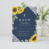Hochzeit der Rustikalen Navy mit blühenden Sonnenb RSVP Karte (Stehend Vorderseite)