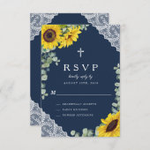Hochzeit der Rustikalen Navy mit blühenden Sonnenb RSVP Karte (Vorne/Hinten)
