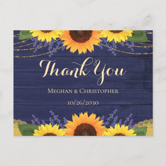 Hochzeit der Rustikalen Navy Wood Sunflower Vielen Postkarte (Vorderseite)