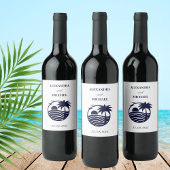 Hochzeit der schicken Navy mit weißen Palmen Weinetikett